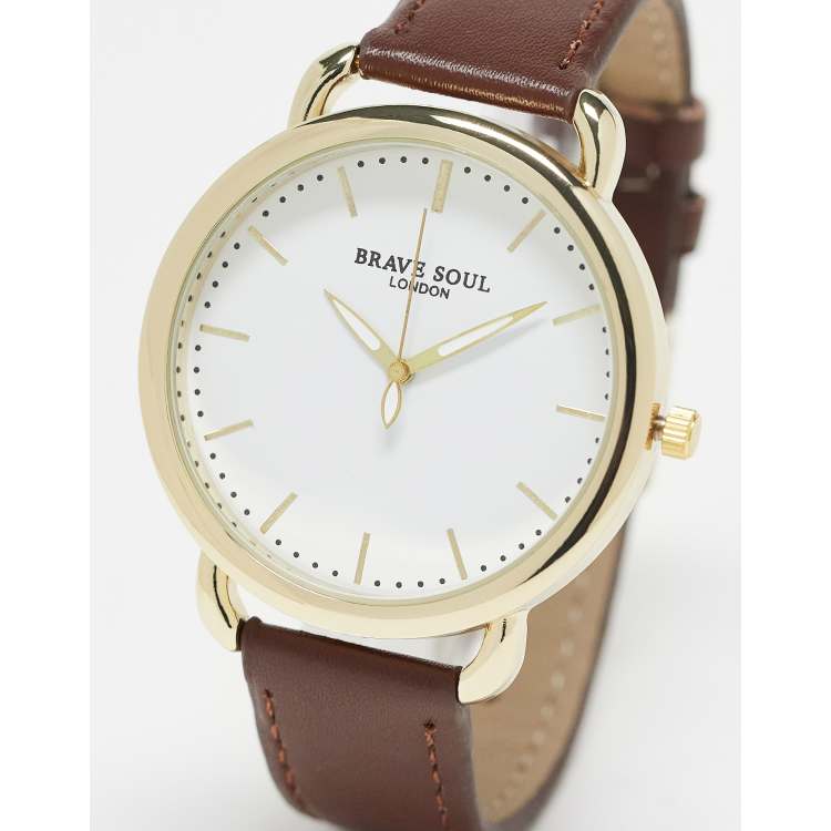 Brave Soul slimline strap watch in tan