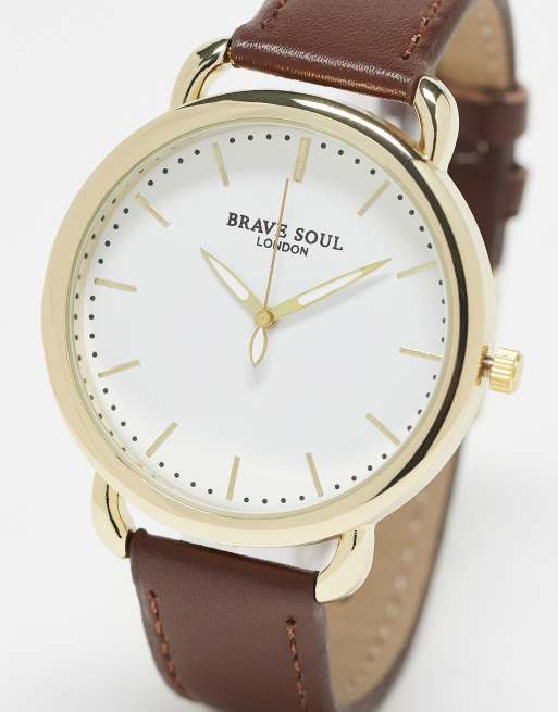 Brave Soul slimline strap watch in tan