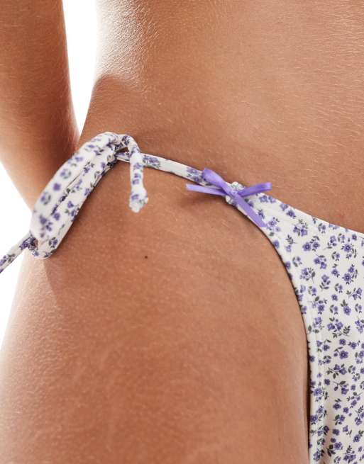 Brave Soul - Slip bikini allacciato sui lati con stampa a fiorellini viola, 3 di 4