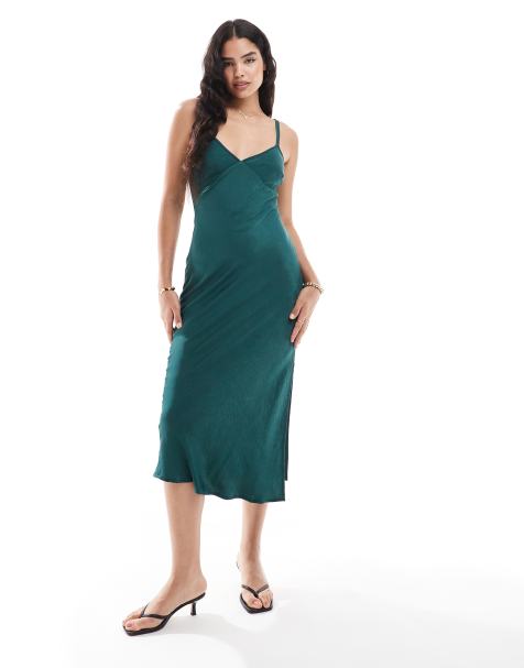 Brave Soul slip dress in emerald green - view 1