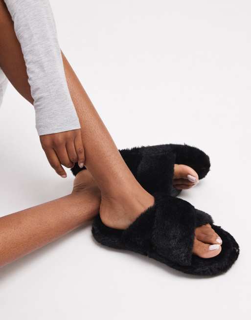 Brave Soul - Slipper-pantoffels van imitatiebont in zwart, 2 van 4