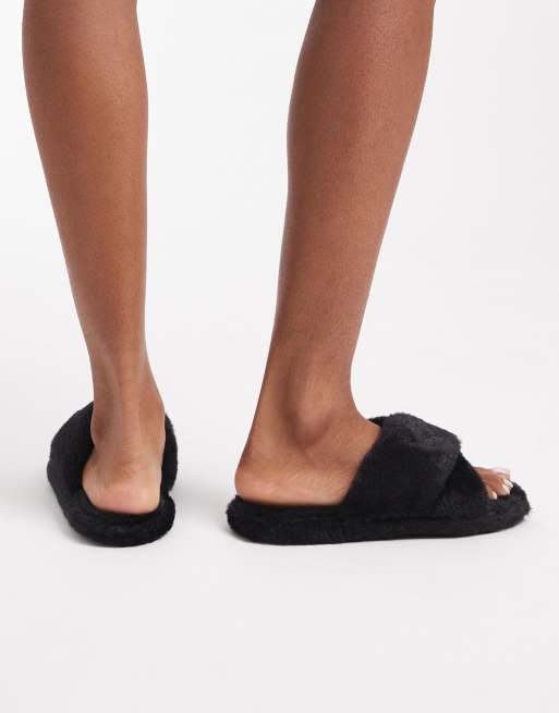 Brave Soul - Slipper-pantoffels van imitatiebont in zwart, 3 van 4