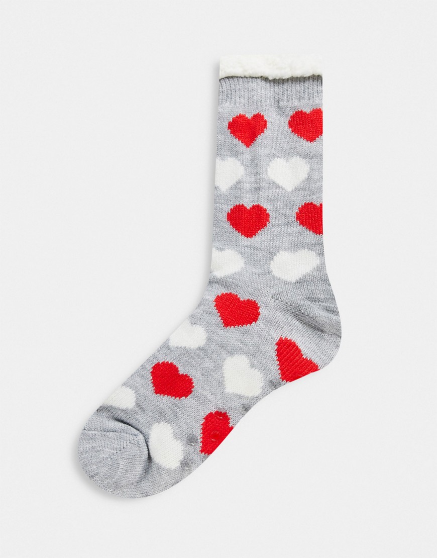 Brave Soul slipper socks in heart print-Multi