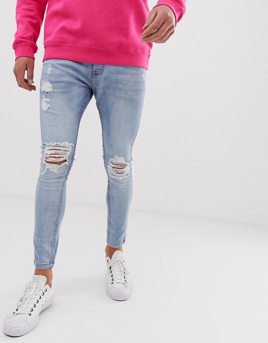 Brave soul – Slitna skinny jeans med sidorand-Blå