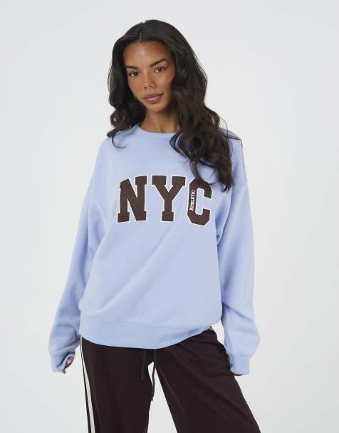 Brave Soul Slogan crew neck sweatshirt in blue - view 1
