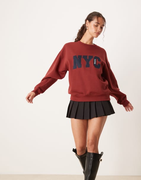 Brave Soul Slogan crew neck sweatshirt in burgundy - view 1