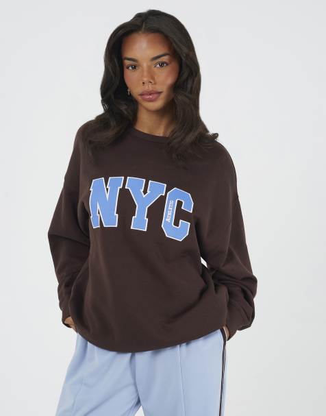 Brave Soul Slogan crew neck sweatshirt in chocolate - view 1