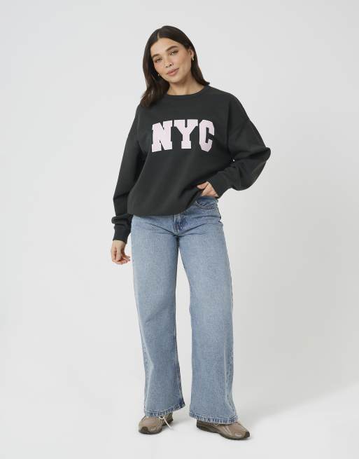 Brave Soul Slogan crew neck sweatshirt in green, 3 of 4