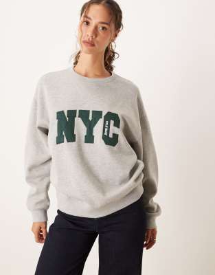 Brave Soul Slogan crew neck sweatshirt in grey