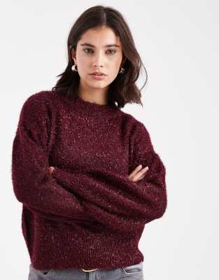 Brave Soul Slouchy Fit Knit Crew Neck Sweater In Red