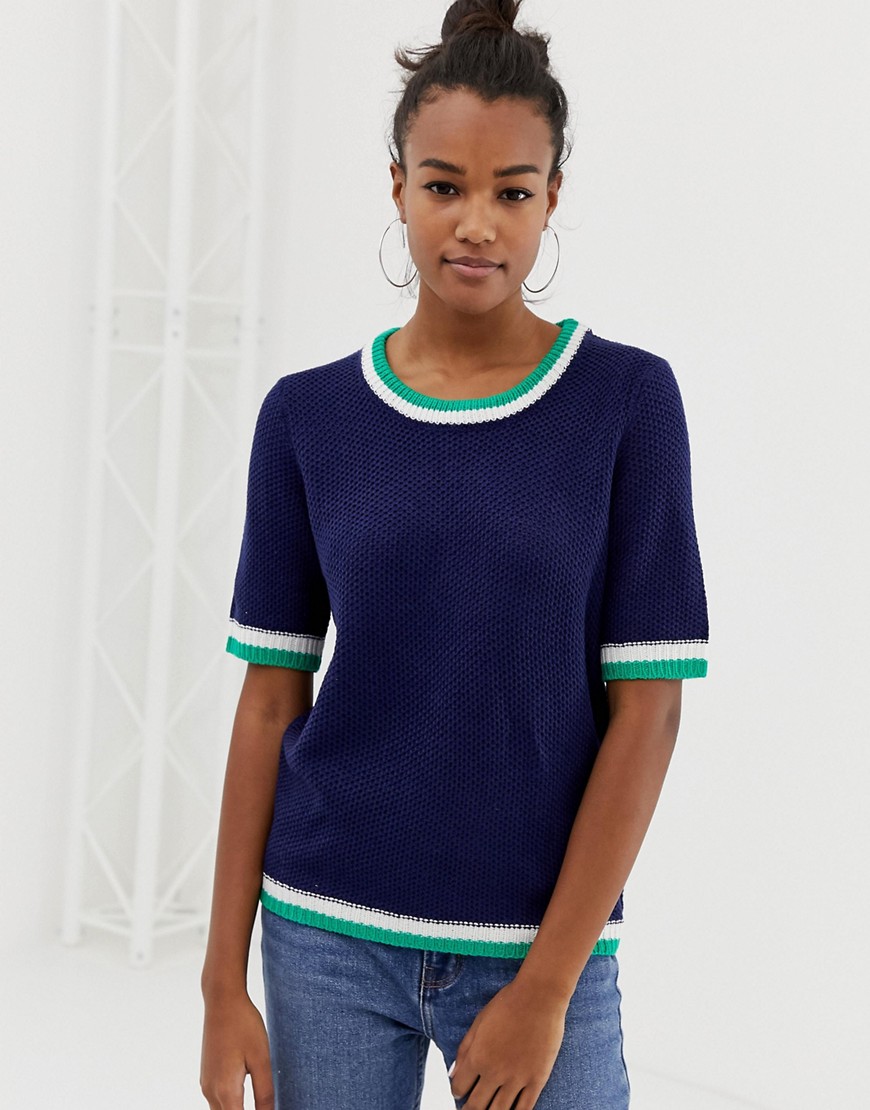 Brave Soul smuk strikket T-shirt med spidsdetaljer-Marineblå