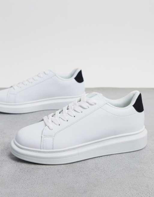 Brave Soul - Sneakers con suola spessa bianche con nero a contrasto, 4 di 4