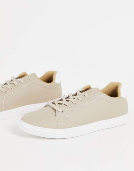 Brave Soul - Sneakers met veters en contrasterend inzetstuk achter in stone