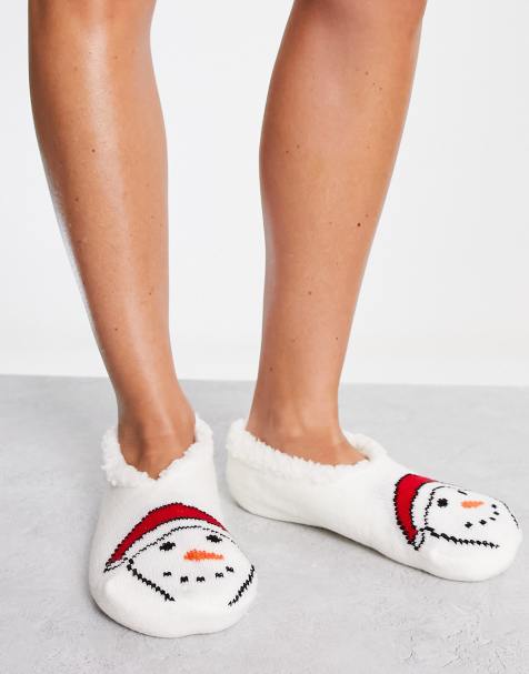 Brave soul snowman christmas slipper socks in white - view 1