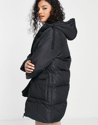 Brave Soul snowstar long hooded puffer coat in black | ASOS