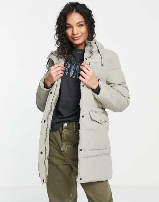 Brave Soul snowstar long hooded puffer coat in sage | ASOS