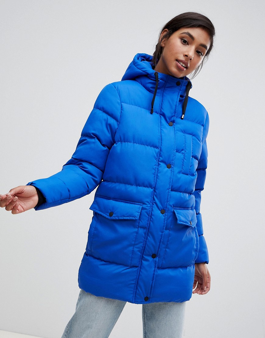 Brave Soul snowstar padded mid length coat-Blue