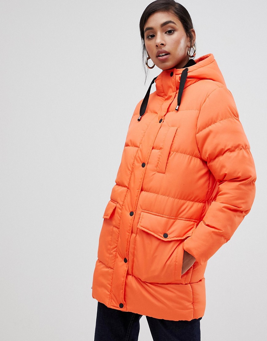 Brave Soul snowstar padded mid length coat-Orange