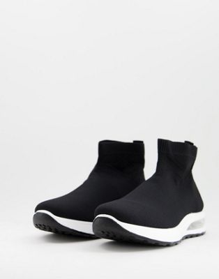 Brave Soul sock trainers with clear sole in black/white