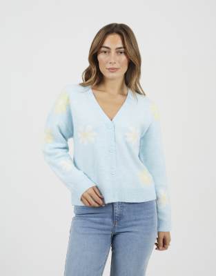 Brave Soul Soft flower jacquard knitted cardigan in blue