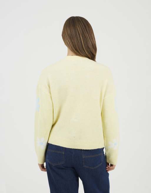 Brave Soul Soft flower jacquard knitted cardigan in yellow, 4 of 4