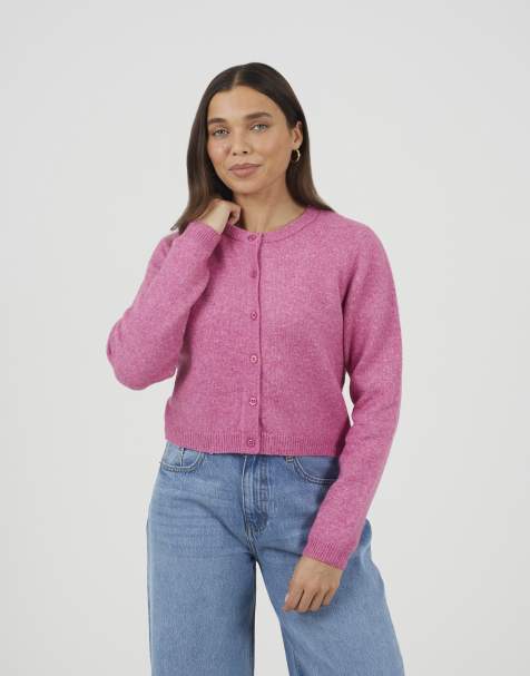Brave Soul Soft touch crew neck cardigan in pink - view 1