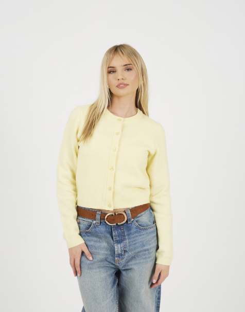 Brave Soul Soft touch crew neck cardigan in yellow - view 1