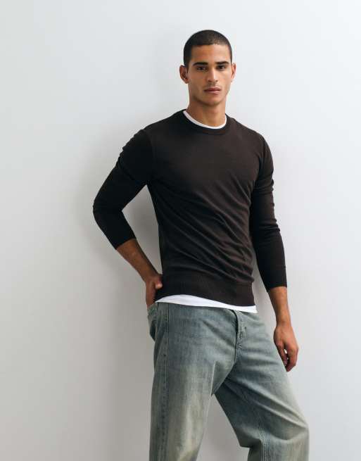 Brave Soul soft touch crew neck knit sweater in chocolate brown, 4 of 5