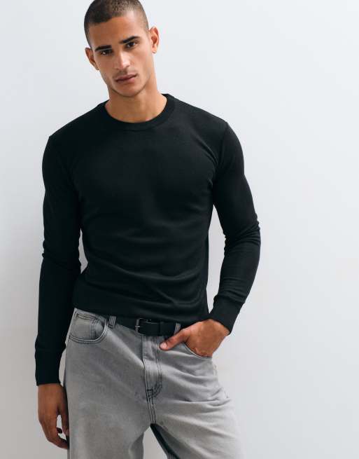 Brave Soul soft touch crew neck knitted jumper in black, 4 of 5