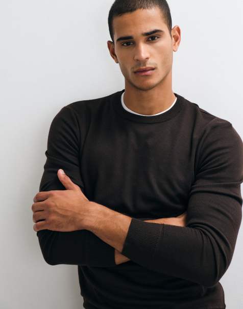 Brave Soul soft touch crew neck knitted jumper in chocolate brown - view 1