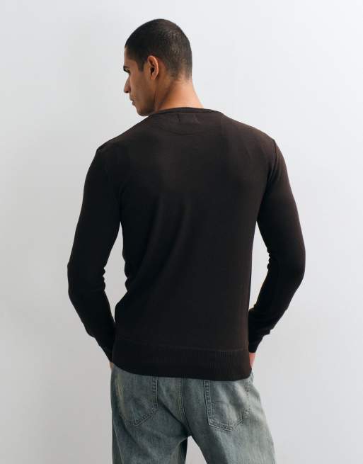 Brave Soul soft touch crew neck knitted jumper in chocolate brown, 5 of 5