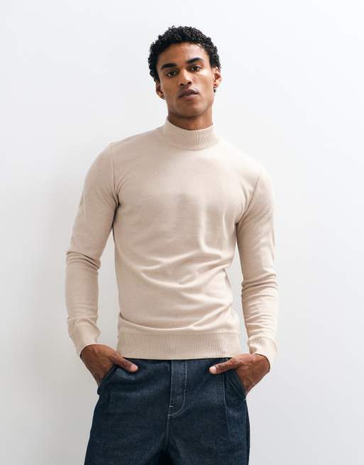 Brave Soul soft touch turtleneck jumper in beige, 2 of 5