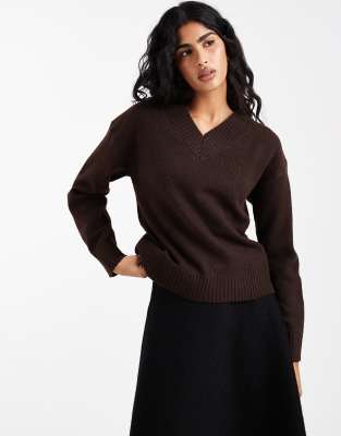 Brave Soul Soft Touch V-neck Sweater In Brown