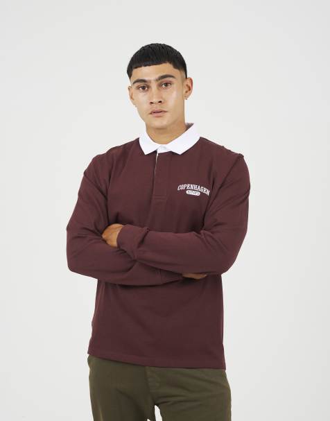 Brave Soul Solid colour rugby shirt in burgundy - view 1