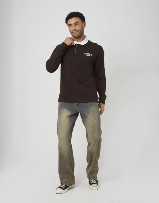 Brave Soul Solid colour rugby shirt in chocolate, 2 of 4