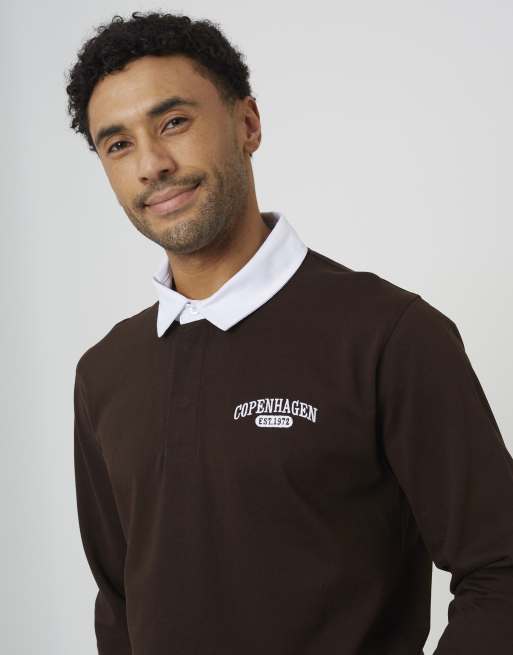Brave Soul Solid colour rugby shirt in chocolate, 4 of 4