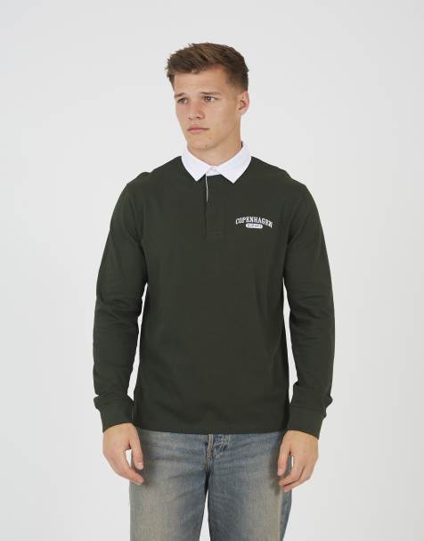 Brave Soul Solid colour rugby shirt in dark green - view 1