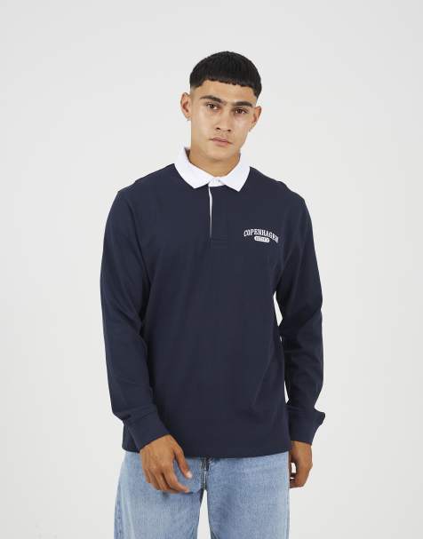 Brave Soul Solid colour rugby shirt in navy - view 1