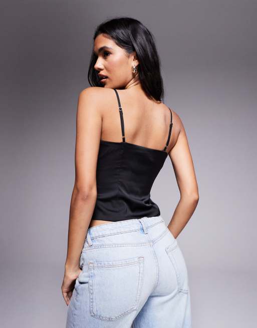 Brave Soul - Sort figursyet cami-top med sløjfedetalje i satin, 4 af 4
