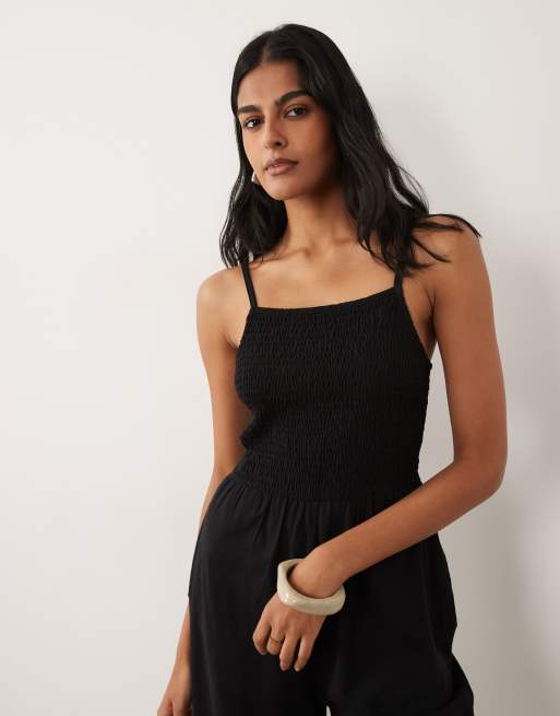 Brave Soul - Sort jumpsuit i jersey med rynket overdel, 2 af 4