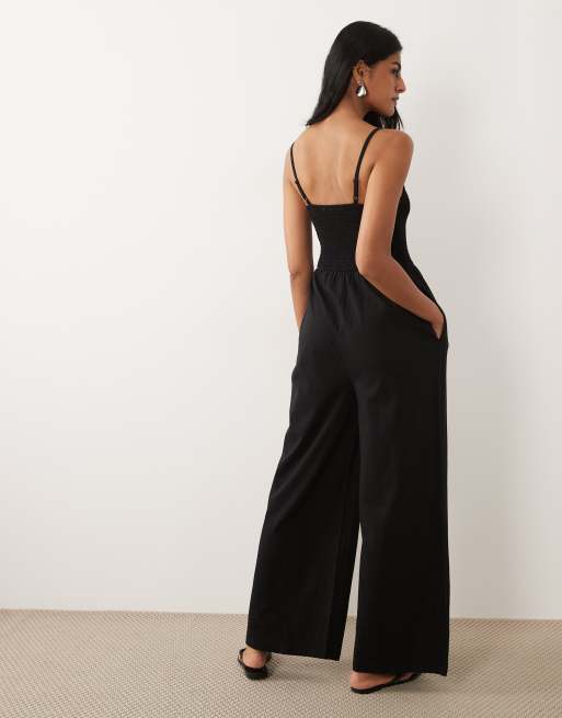 Brave Soul - Sort jumpsuit i jersey med rynket overdel, 4 af 4