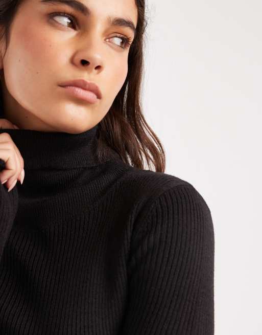 Brave Soul - Sort ribstrikket sweater-midikjole med rullekrave, 2 af 4