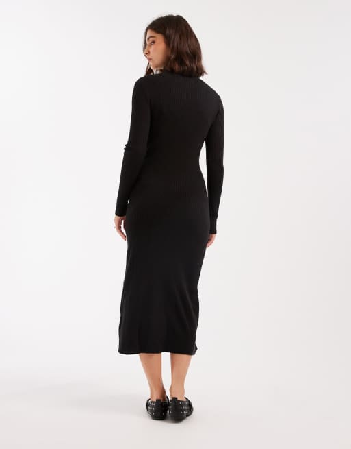 Brave Soul - Sort ribstrikket sweater-midikjole med rullekrave, 3 af 4