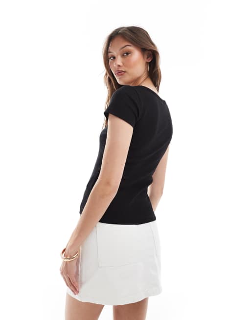 Brave Soul - Sort ribstrikket T-shirt med dyb rund hals, 2 af 4