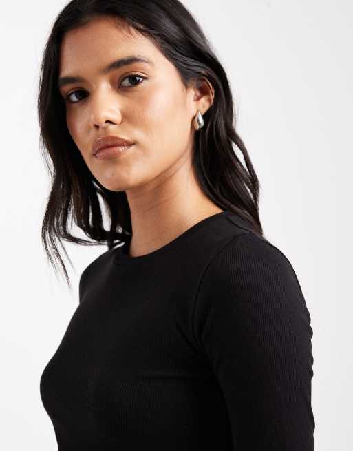 Brave Soul - Sort T-shirt med lange ærmer i bomuld, 4 af 4