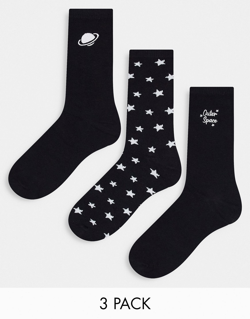 Brave Soul space 3 pack ankle socks in black