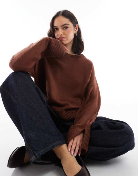 Brave Soul split sleeve jumper in chocolate brown  - view 1