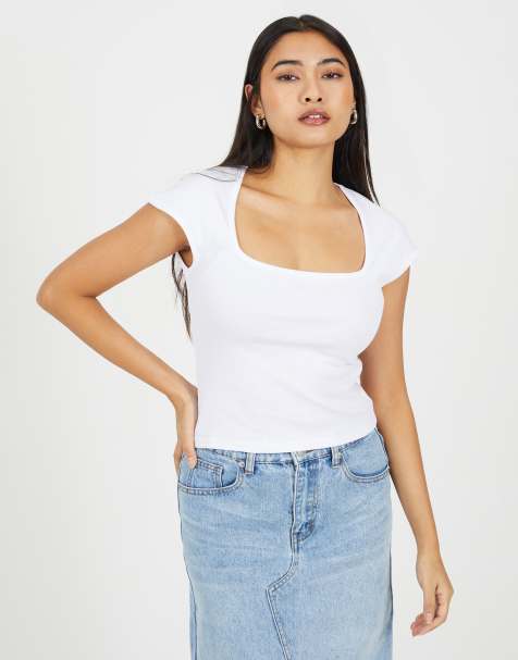 Brave Soul Square neck short sleeve t-shirt in white - view 1