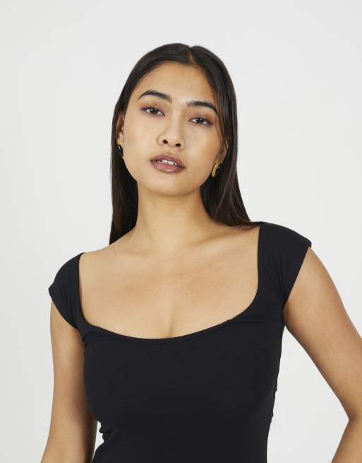 Brave Soul Square neck sleeveless bodysuit in black, 4 of 4