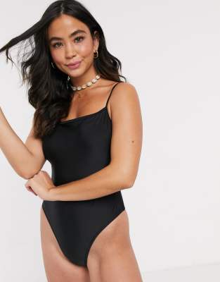 black square neck swimsuit